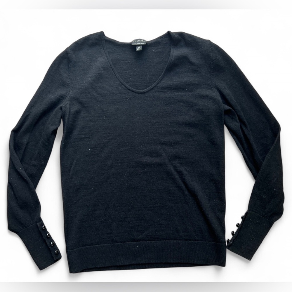 Talbots Womens Black Classic Merino Wool V-Neck Minimalist Capsule Sweater XS